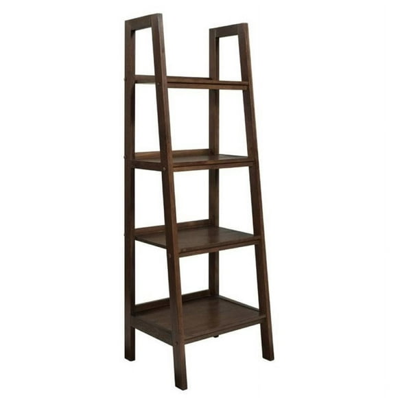 Simpli Home Sawhorse 4 Shelf Ladder Bookcase in Saddle Brown