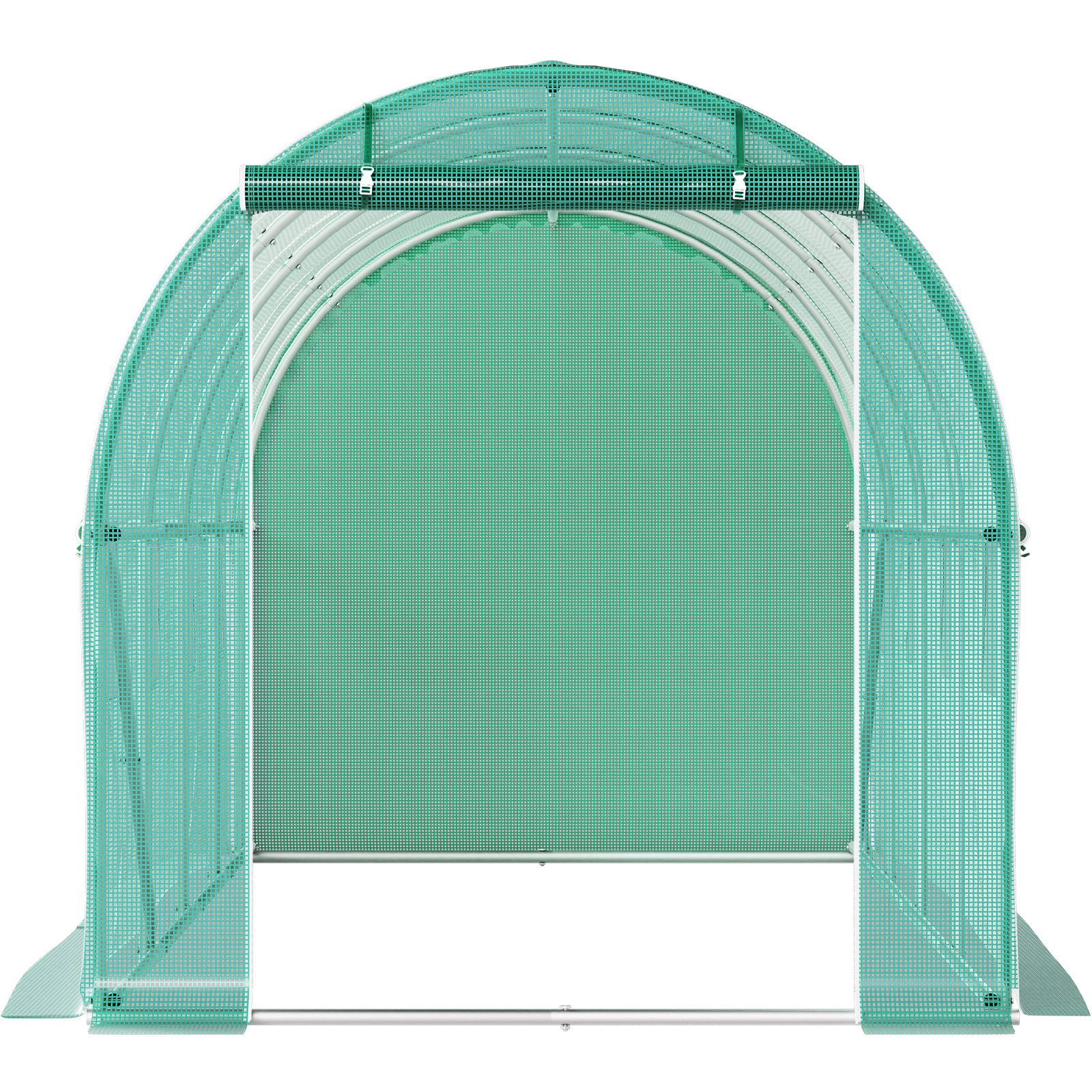 Walk-in Tunnel Greenhouse, 14.8 x 6.6 x 6.6 ft Portable Plant Hot House w/ Galvanized Steel Hoops, 1 Top Beam, Diagonal Poles, Zippered Door & 8 Roll-up Windows, Green