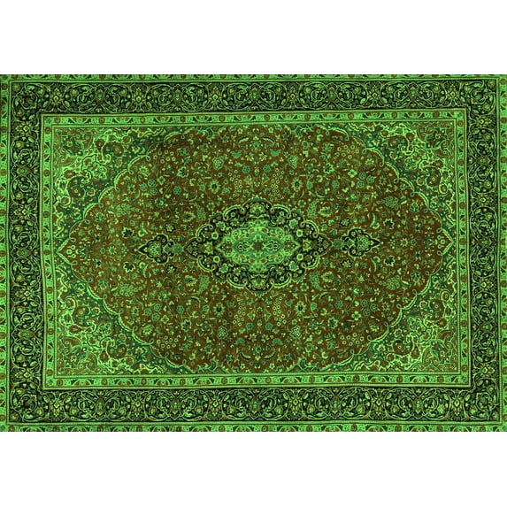 Ahgly Company Indoor Rectangle Medallion Green Traditional Area Rugs, 6' x 9'