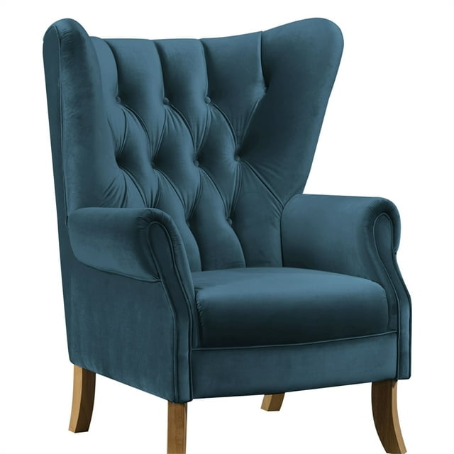 ACME Adonis Fauteuil d'Appoint Capitonné avec Dossier à Ailes en Velours Bleu Azur