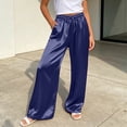 thumbnail image 2 of Glisme Trousers For Women Solid Color Elastic Waist With Pockets And Drawstring Summer Comfortable Women Wide Leg Pants Size S Blue, 2 of 5