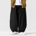 thumbnail image 6 of Men's Cropped Harem Pants Baggy Casual Trousers Loose Fit Drop Crotch Lightweight Breathable with Elastic Waist Drawstring for Yoga Lounge Streetwear Everyday, 6 of 9