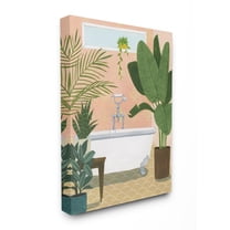 The Stupell Home Decor Peach Walls Bathtub Oasis Scene with Palm Plants Canvas Wall Art