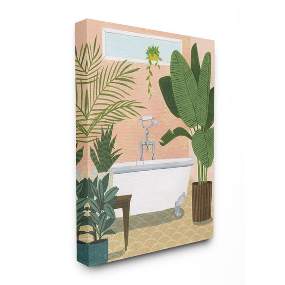 The Stupell Home Decor Peach Walls Bathtub Oasis Scene with Palm Plants Canvas Wall Art