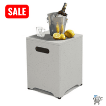 Tcbosik 16.1in Square Side Table with Storage, Propane Tank Hideaway Holder for Backyard, Garden, Patio, Imitation Marble Color