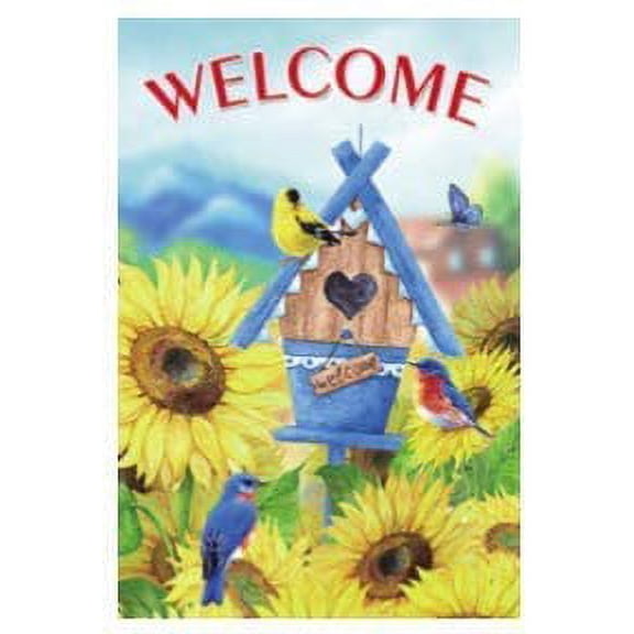 Sunflowers & Birds Welcome Garden Flag – 12" x 18", Summer, Veteran's Day, 4th of July, Memorial Day, USA
