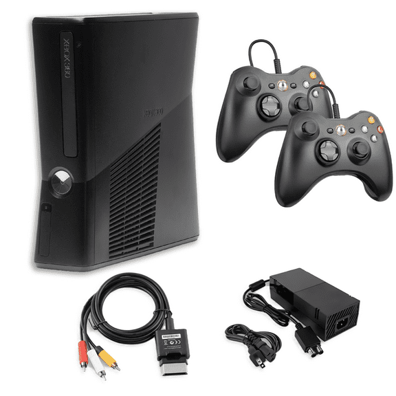 Restored Xbox 360 S 250GB Game Console Black with 2 Retrofam Black Controllers (Refurbished)