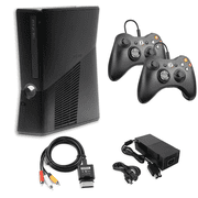 Restored Xbox 360 S 4GB Game Console with 2 Retrofam Black Controllers, Black