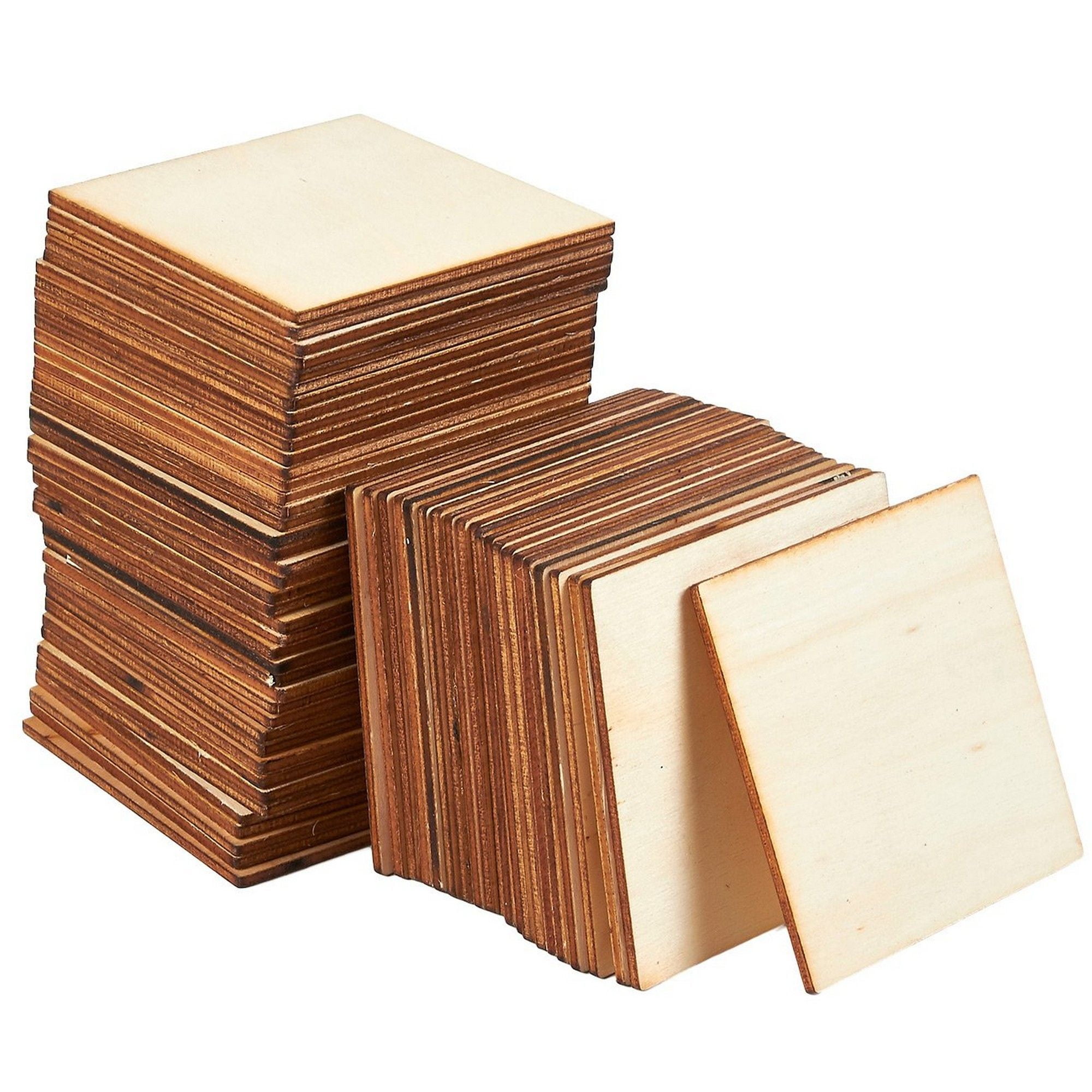 60 Pack Unfinished Wood Cutouts 3"x3" Wooden Square Sharp Corners Wood