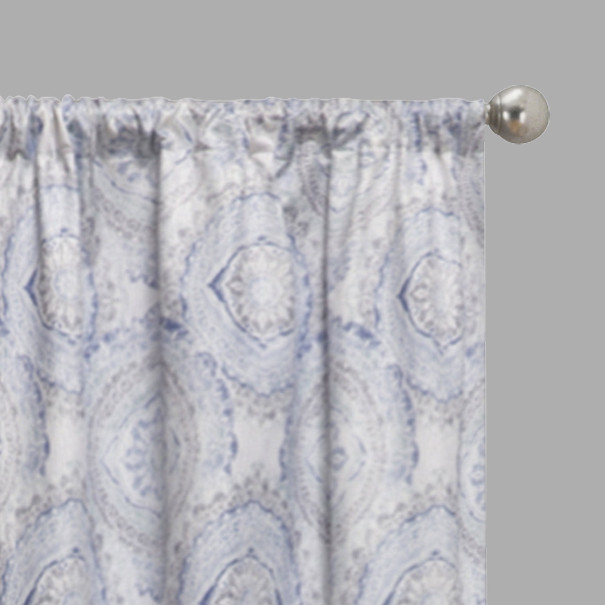 Eclipse Draft Stopper Room Darkening Fleece Lined Rod Pocket, Single Curtain Panel, Blue Medallion, 42" W x 63" L