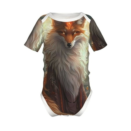 

Gaeub Mystic Fox With Halo Print Infant Climbing Onesie Toddler Outfit Newborn Baby Bodysuit Baby Boy Girl Clothes -9M