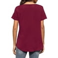 thumbnail image 3 of Camiseta de mujer simple con rayas verticales de corte holgado y manga corta con cuello en V de color puro para el verano, 3 of 6