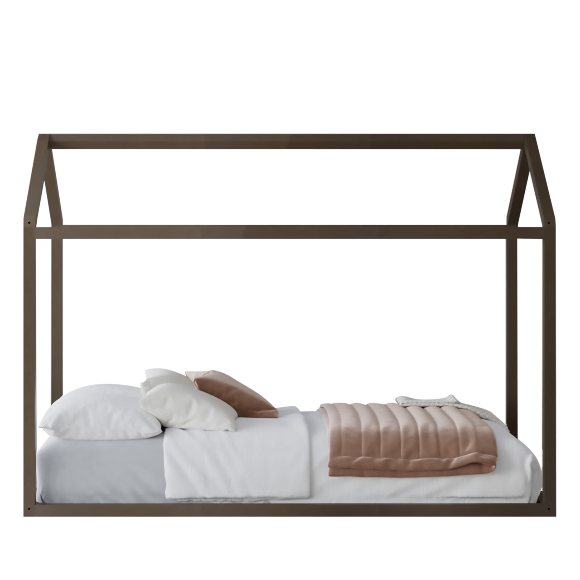Castle Place Contemporary Wooden Canopy House Kid Twin Bed, Grey