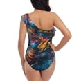 thumbnail image 5 of Uemuo Vibrant Rooster Painting Print Women's One Piece Swimsuit Asymmetrical Neck Bathing Suit One Shoulder Side Cutout Ruffle Swimwear-Small, 5 of 6