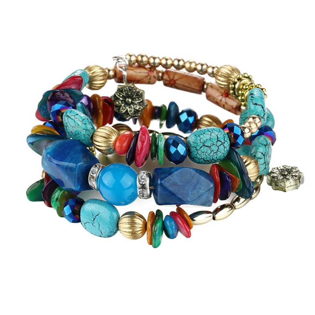 Fashion Women Bohemia Multilayers Beads Bangle Cuff Bracelet Wristband Jewelry