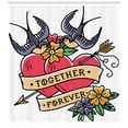 thumbnail image 3 of Old School Shower Curtain, Classic Tattoo Like Design Together Forever Flowers Hearts and Bird Print, Fabric Bathroom Set with Hooks, 69W X 75L Inches Long, Multicolor, by Ambesonne, 3 of 3
