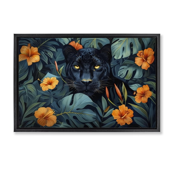Stupell Industries Bohemian Hiding Panther's Paradise Black Floating Frame Canvas Art, 25 x 17, by Ray Powers