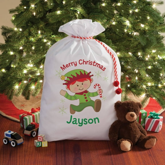 Personalized Boy Elf Santa Sack, 2 Sizes To Choose From