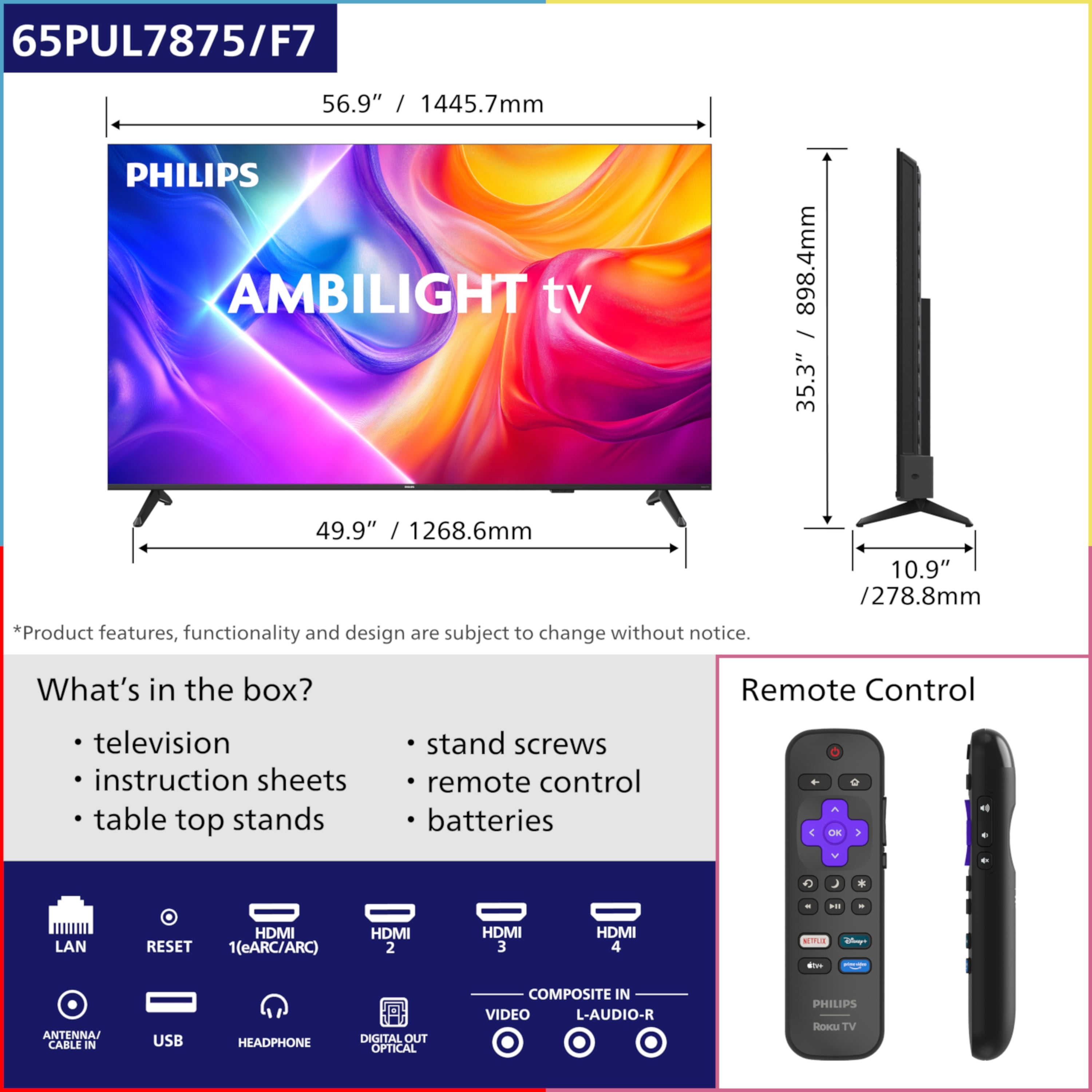 Philips 65" Class 4K UHD Ambilight Roku Smart TV (65PUL7875/F7)