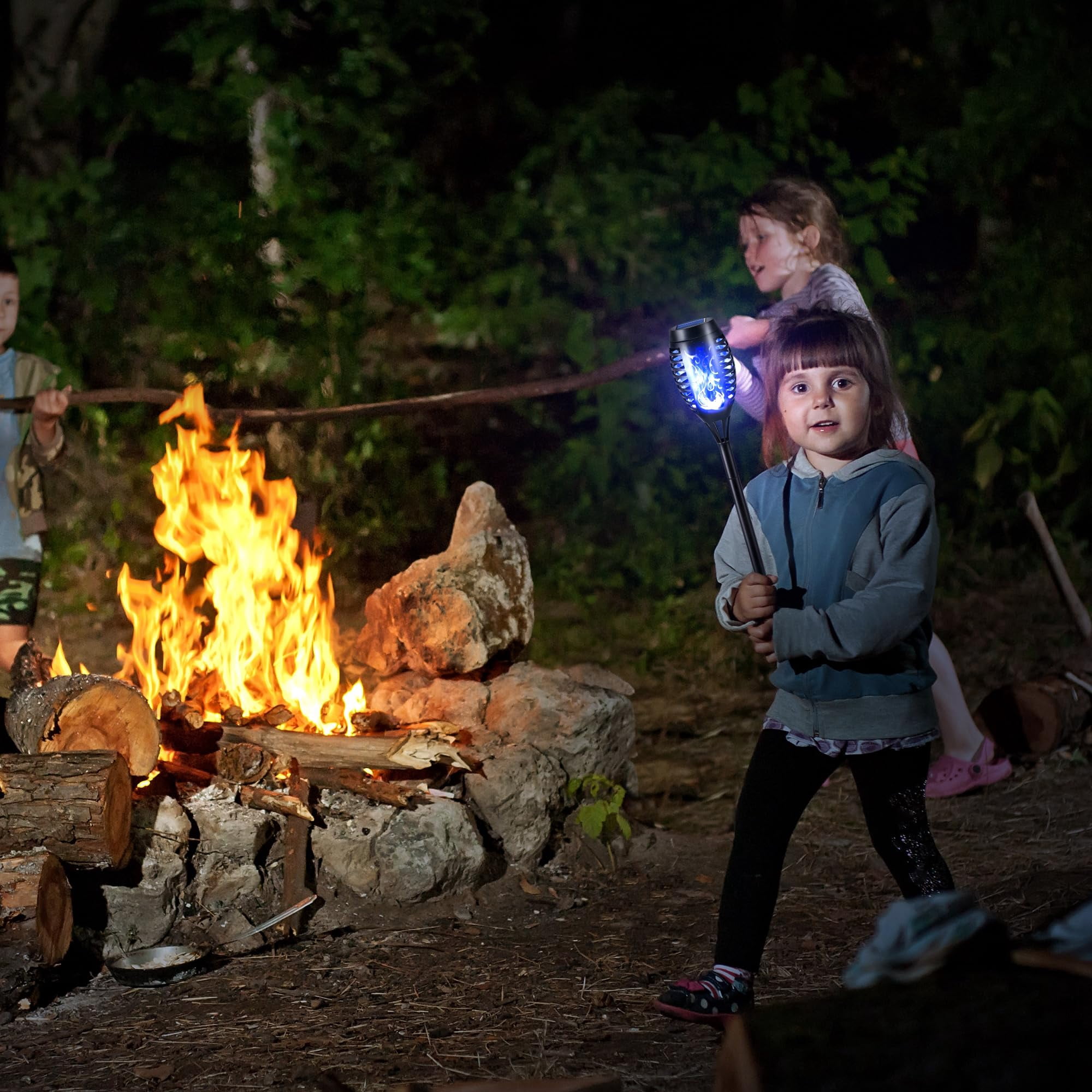 Toodour Solar Halloween Lights Outdoor, 12 Pack LED Solar Torch Lights with Flickering Flame, Waterproof Halloween Decorations for Patio Garden Yard Pathway Landscape, Blue