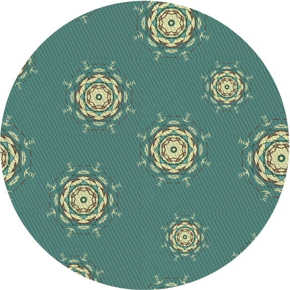 Ahgly Company Indoor Round Patterned Deep-Sea Green Novelty Area Rugs, 5' Round