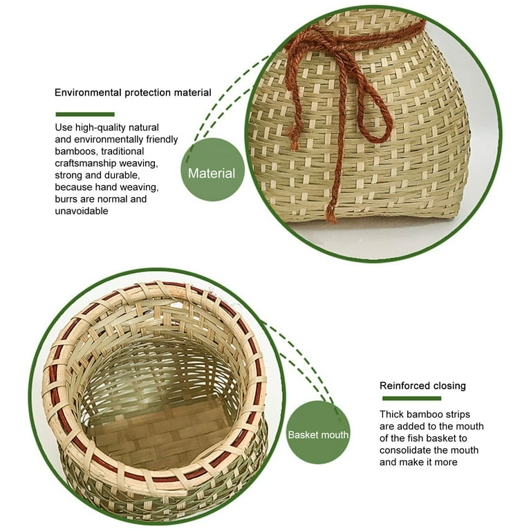 Walbest 1pc Hand-Woven Bamboo Basket Sturdy Eco-friendly Birds Nest, Wall  Hanging Basket for fishing, Tea Picking Basket, Bamboo Woven Fish Basket  with Rope 
