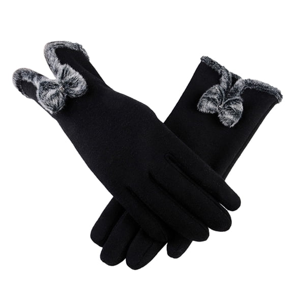 KALLORY 1Set Thermal Touch Gloves Black Cloth For Women Autumn Winter With Screen Touch Functionality