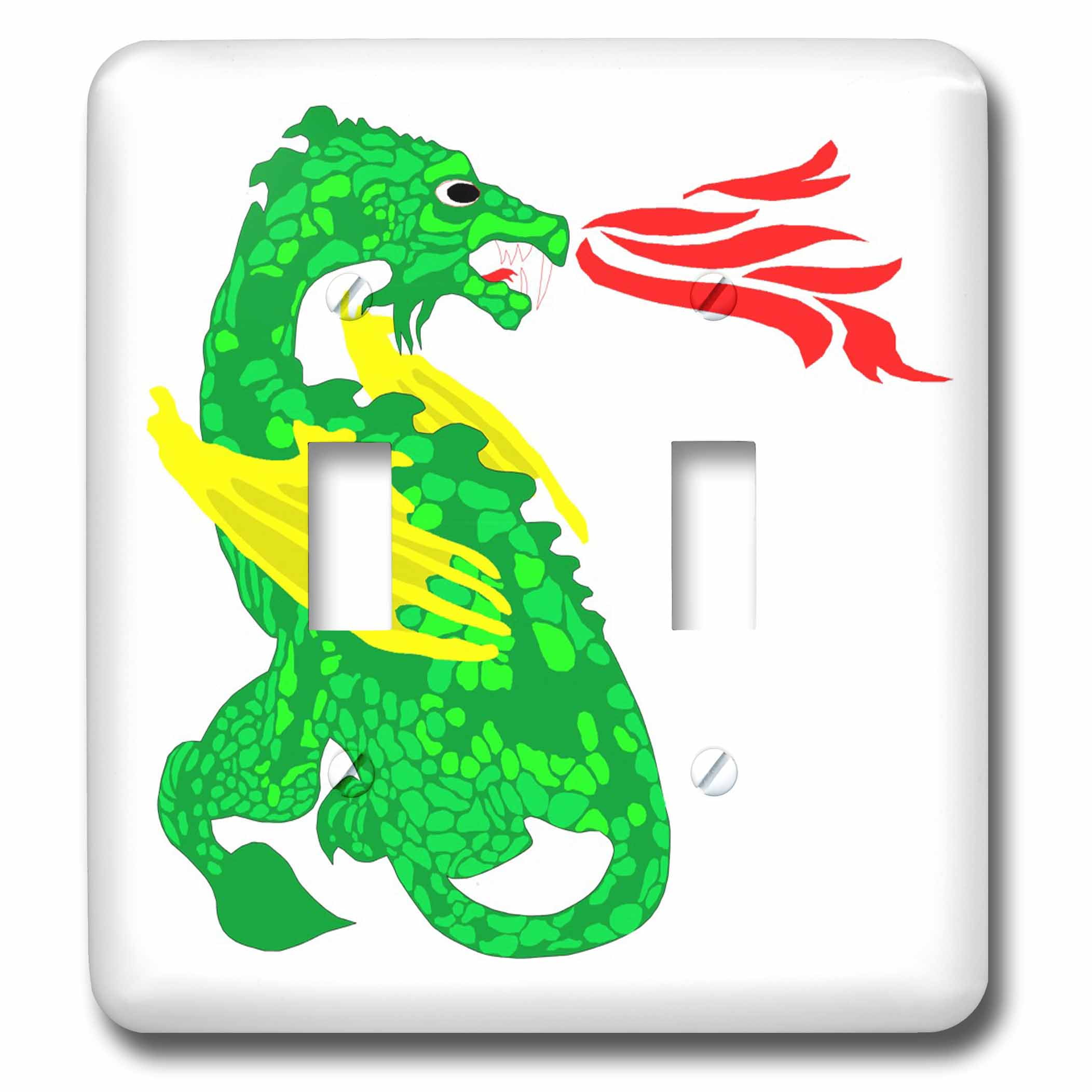 3dRose lsp_24665_2 Green and Blue Fire Breathing Dragon and Dragonfly Double Toggle Switch 