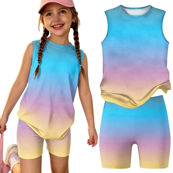 Summer Clothes for Child Girls Size 10-12 Cute Preppy Girls 2 Piece Outfits Lounge Set Athletic Short Sleeve T Shirts Top and Shorts Clothing Sets Dark Blue 9-10 Years