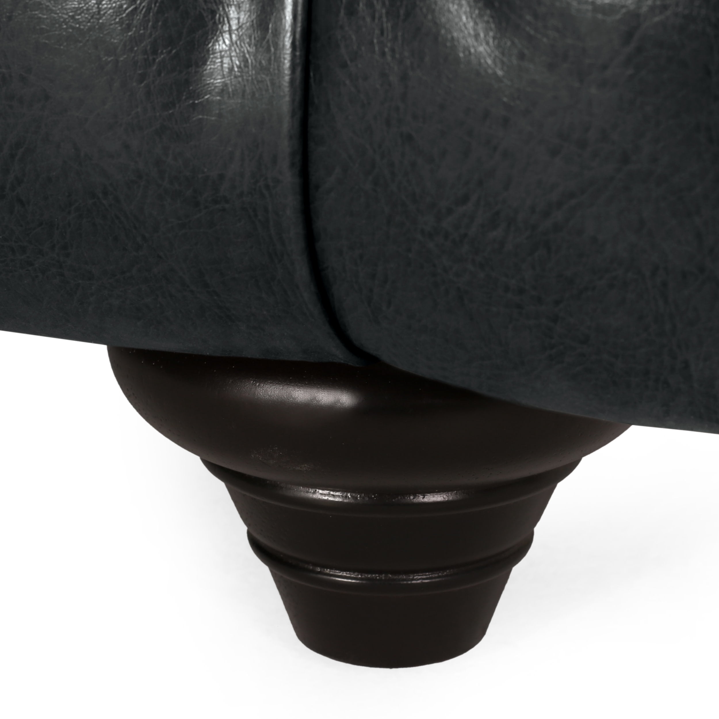 Noble House Feichko Faux Leather Tufted 3 Seater Sofa, Midnight Black