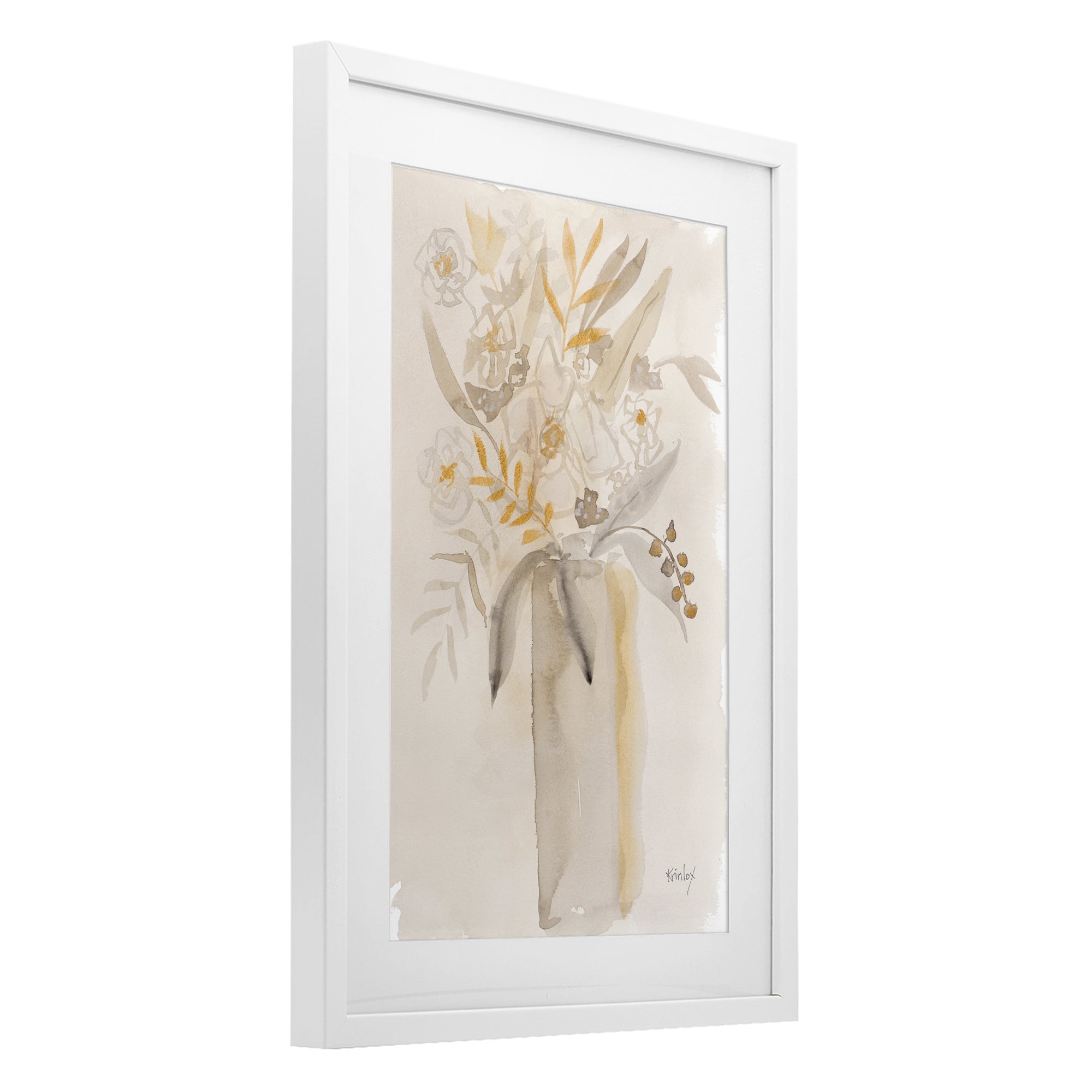 Stupell Industries Earthy Soft Flower Vase White Framed Print Under Glass, design by Krinlox