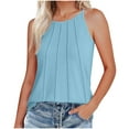 thumbnail image 2 of Liquidation! Hauts Grande Taille pour Femmes, Blouse à Manches Courtes d'Été pour Femmes, Débardeur Ample Sans Manches à Col Rond Froncé Décontracté Basique, 2 of 5