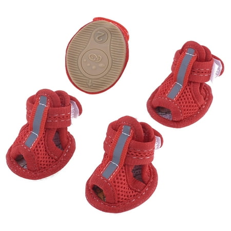 Unique Bargains 2 Pairs Rubber Sole Red Mesh Sandals Yorkie Chihuaha Dog Shoes Size