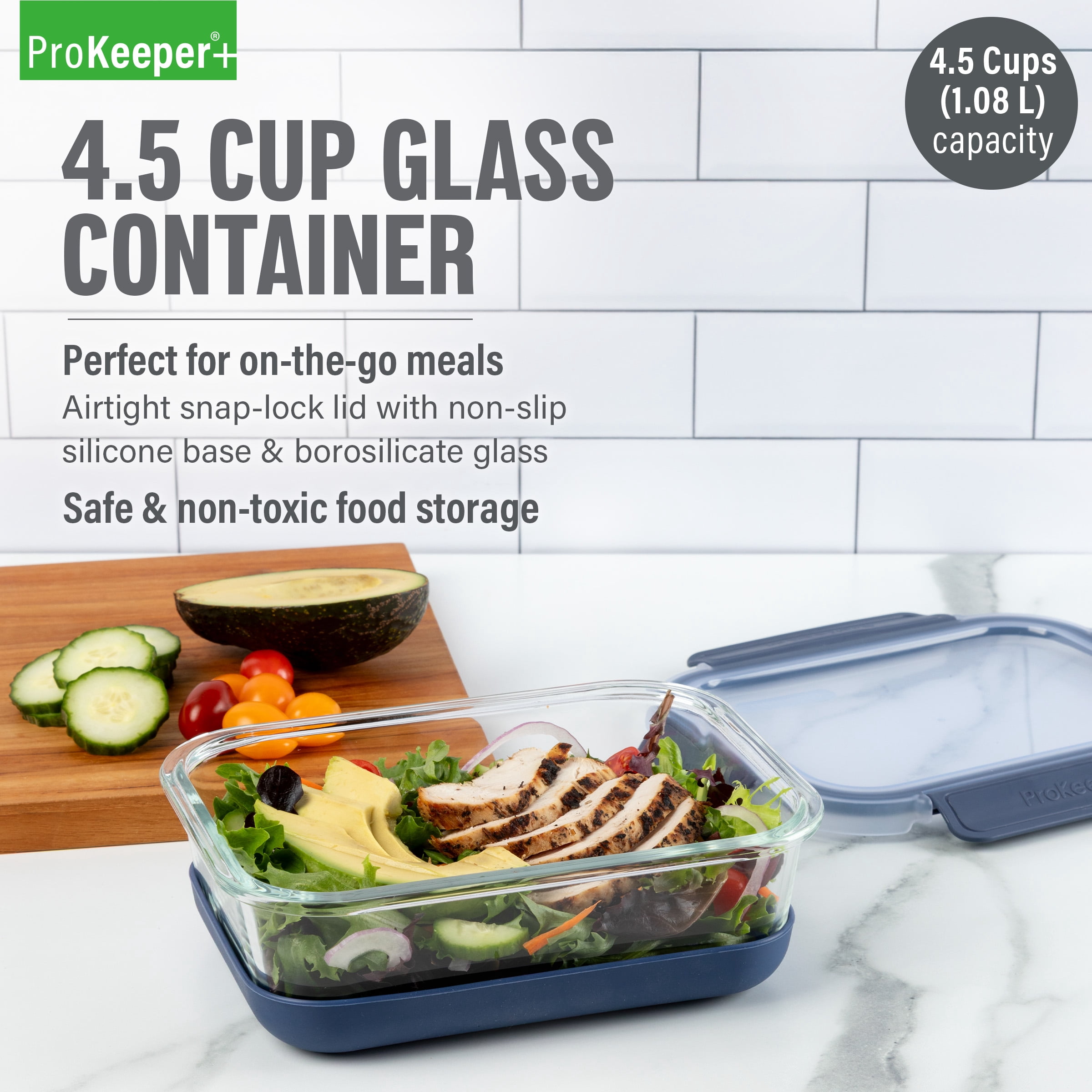 (2 pack) Prokeeper+ 4.5 Cup Glass Food Storeage Container with Silicone Base, Designed to Help with Pantry Storage and Everyday Organization