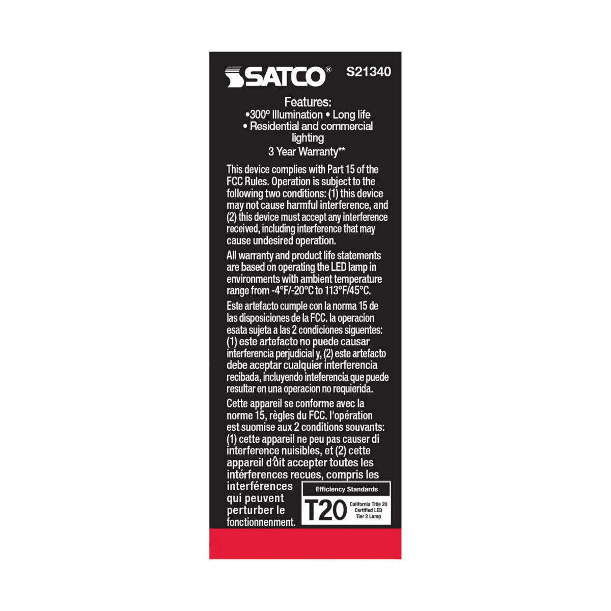 Satco S21340 T6 LED Filament Light Bulbs 2.8W 120V  2700K 90CRI E12 Candelabra Base Dimmable (6 Pack)