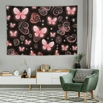 Shiartex  Cute Black Pink Heart Tapestry Fantasy Pink Butterfly Aesthetic Tapestry Hippie Teen Girls Tapestries Wall Hanging for Women Nursery Bedroom Living Room Bedroom Dorm 60x40 Inch 60x40in