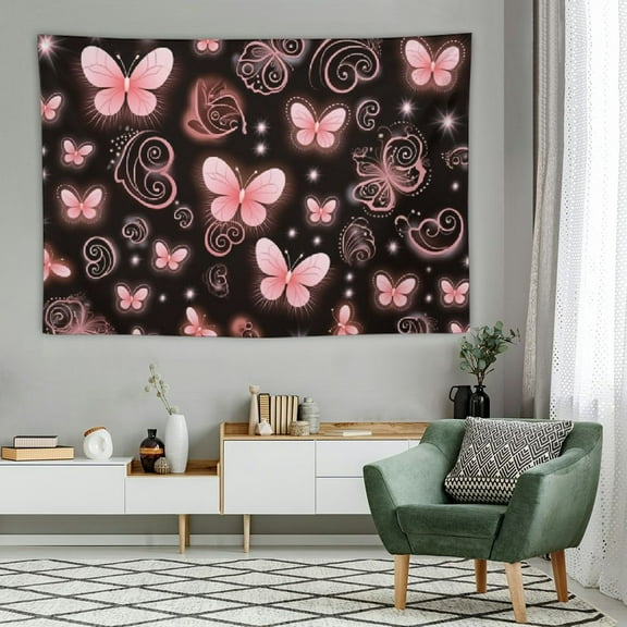 Shiartex  Cute Black Pink Heart Tapestry Fantasy Pink Butterfly Aesthetic Tapestry Hippie Teen Girls Tapestries Wall Hanging for Women Nursery Bedroom Living Room Bedroom Dorm 60x40 Inch 60x40in