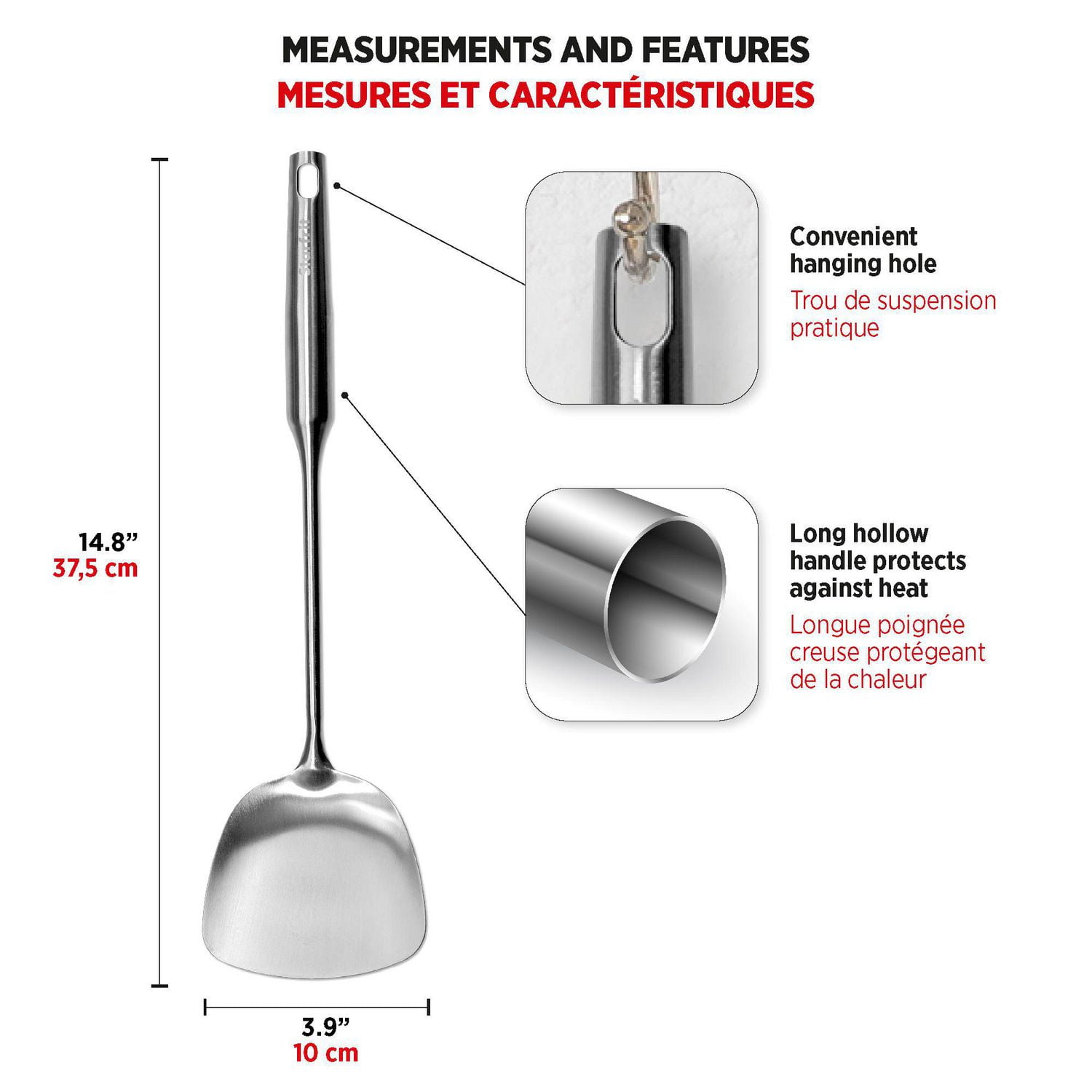 Starfrit Stainless Steel 14.8'' Asian Style Turner - Perfect for Wok Cooking, Stir Fries and Fried Rice