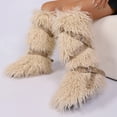 thumbnail image 5 of Women Winter Warm Fluffy Faux Mongolian Fur Knee High Snow Boots with Belt Rivets Girl's Style Flat Long Boots, 5 of 5