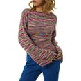 thumbnail image 3 of Franhais Ladies Long Sleeve Casual Knitwear, Autumn Creative Rainbow/Color Matching Round Collar Curled Selvedge Short Pullover Sweater, 3 of 9