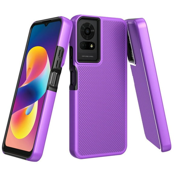 For TCL K24 T434D Textured Dotted Hybrid Phone Cover Case - Lining Purple