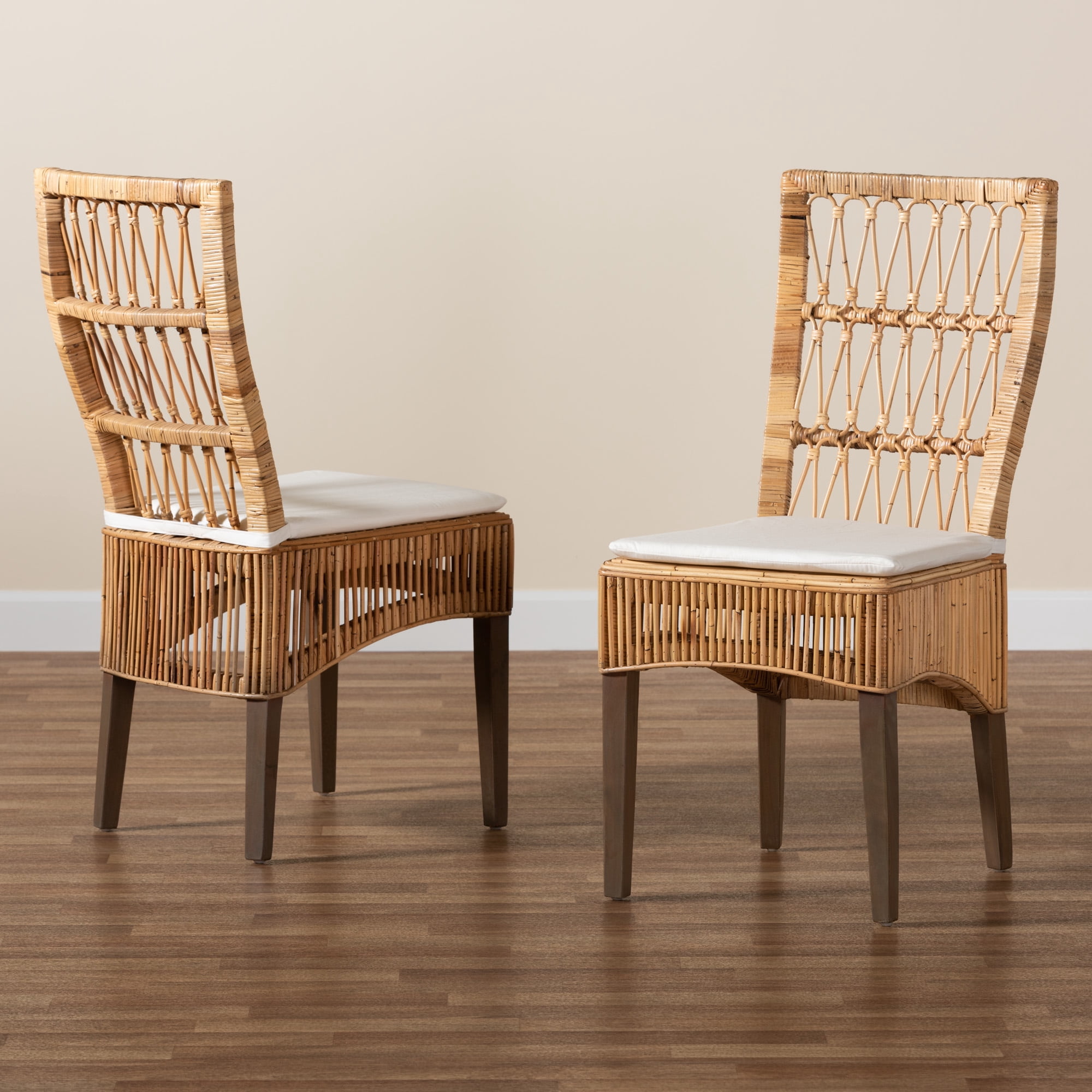 bali & pari Sullivan Rattan BOHO Dining Chairs, Set of 2, Natural Brown
