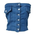 thumbnail image 5 of HaiMao Women Denim Corset Top Button Front Bustier Y2K Bandeau Denim Vest Strapless Sleeveless Slim Crop Jean Tube Tops Sky Blue 10(XL), 5 of 9