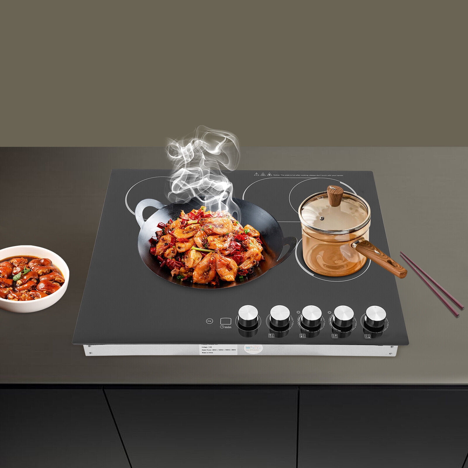 Electric Ceramic Cooktop with 4 Infrared Burners – 110V Built-in/Countertop Stove, Knob Control, Child Lock, Timer, Safety Features, LED Display