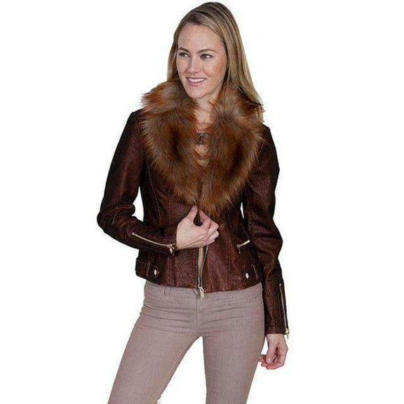 Scully Western Jacket Womens Faux Fur Notched Lapels Zip Front 8052