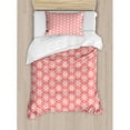 thumbnail image 3 of Coral Decor Queen Size Duvet Cover Set, Simplistic Linear Sunflower Tied Bound Crochet Damask Floral Lace Tiles Motif, Decorative 3 Piece Bedding Set with 2 Pillow Shams, Coral White, by Ambesonne, 3 of 3