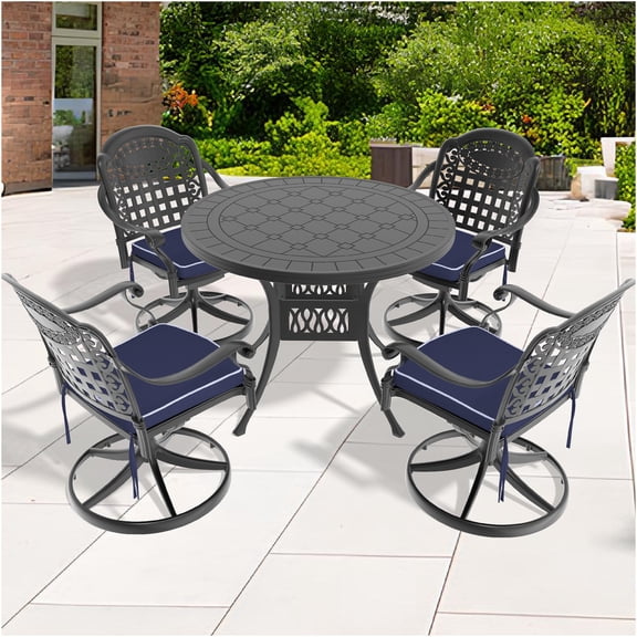 JERFIT 5-Piece Outdoor Patio Dining Set with 4 Swivel Chairs and 39-inch Round Table, All-Weather Cast Aluminum Furniture for Garden, Deck, Poolside