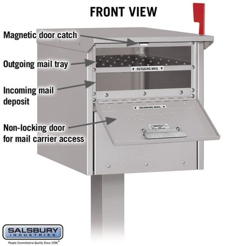 Mailbox, Gray, Powder Coated, 1 Doors, Pedestal, Aluminum 4325SLV