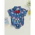 thumbnail image 2 of hirigin Baby Boy Romper, Short Sleeve Turn-down Collar Fish Print Summer Bodysuit with Bow Tie, 2 of 8
