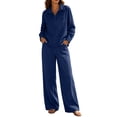 thumbnail image 2 of Women Denim Pant Set Collared Long Sleeve Pullover Tops Wide Leg Jeans with Pocket Loose Fitting Casual Vacation 2 Piece Outfit Dark Blue 3XL, 2 of 6
